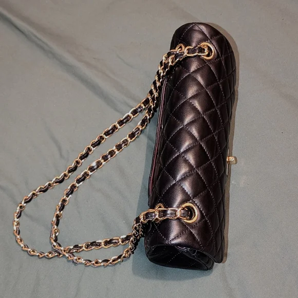 Black Quilted Leather Double Flap Bag - Picture 10 of 12